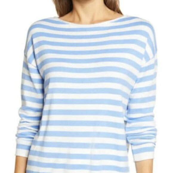 Caslon BNWT sweater blue white striped sz XSmall rolled boat neck - Picture 1 of 7